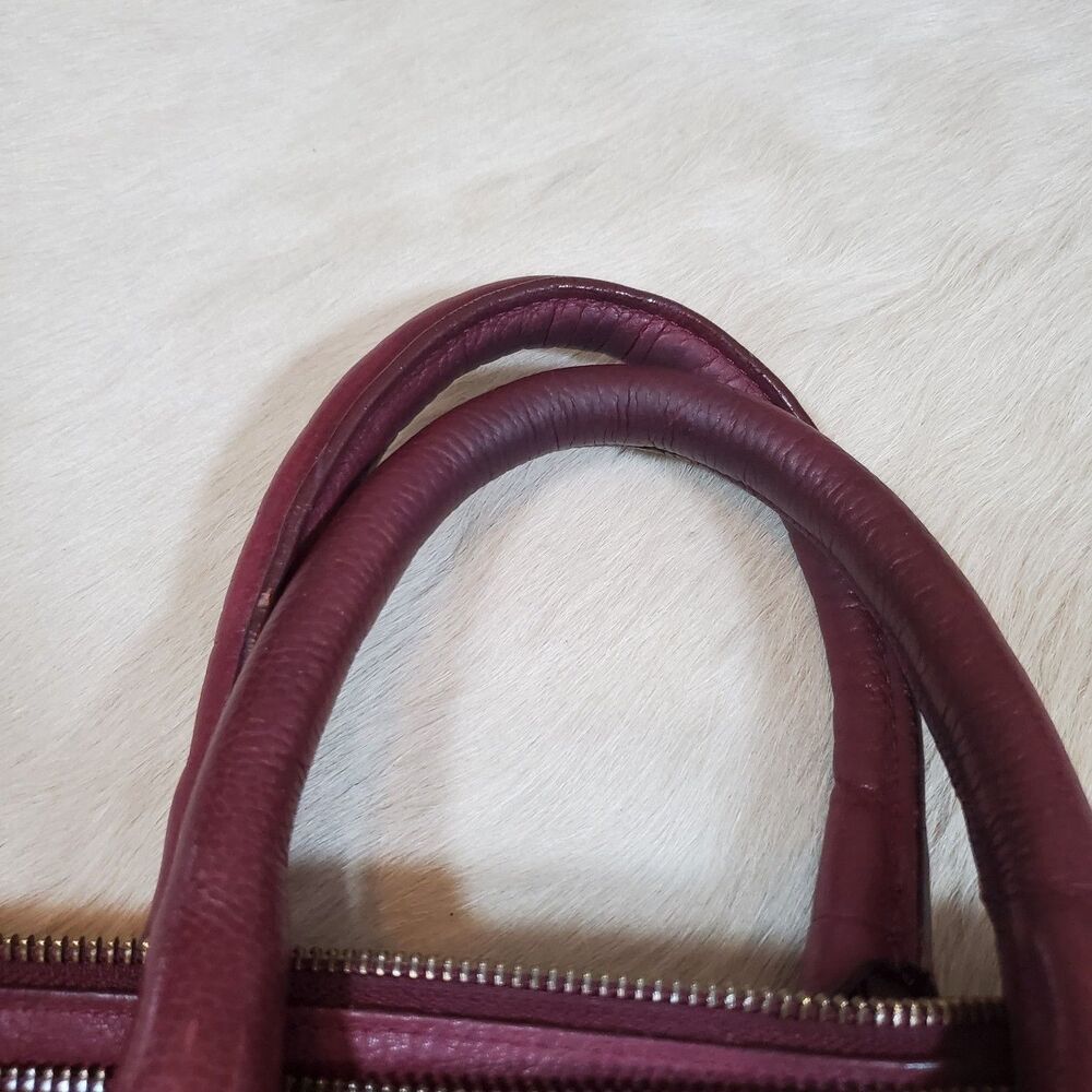 Zara Women's Large Genuine Leather Tote Bag Burgundy Gold Hardware Satchel - Picture 6 of 14